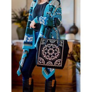 The Pioneer Woman Printed Black Faux Suede Tote Handbag NWT